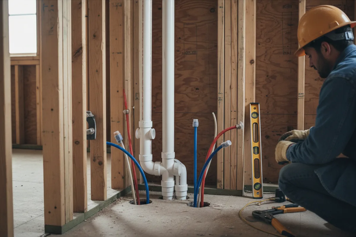 Drain and supply rough-in during Leak Detection in New Baden